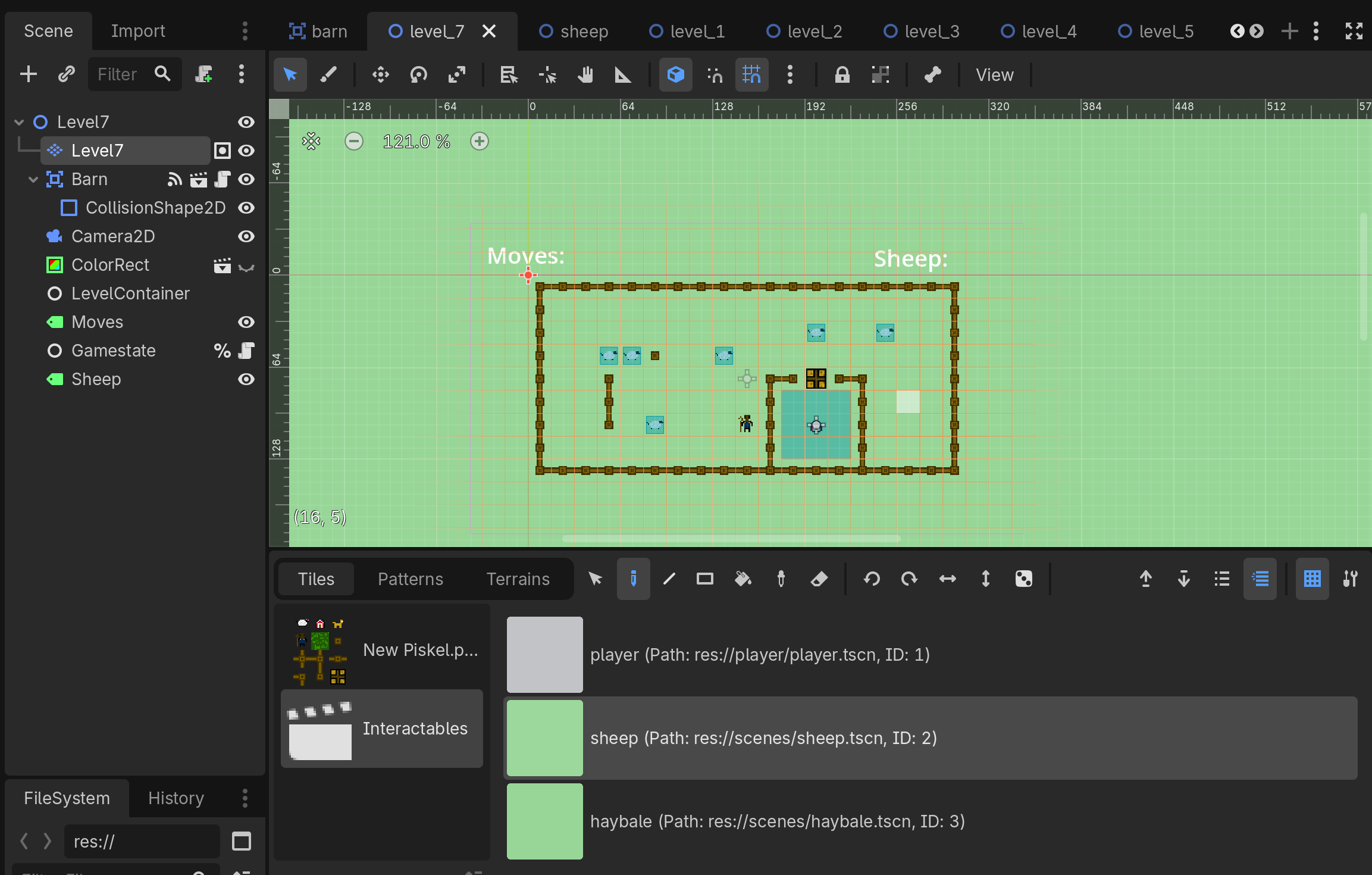 Level 7 in the Godot editor